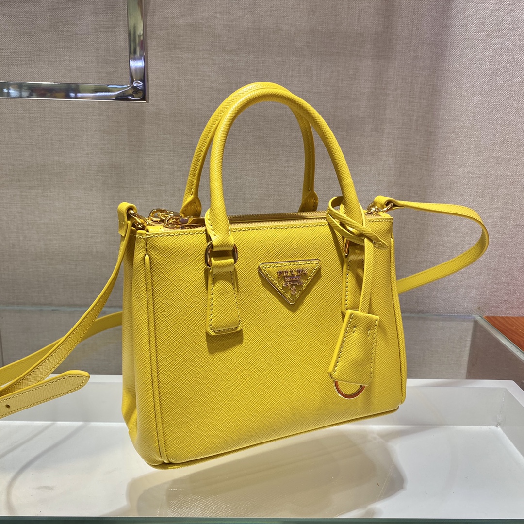 Prada Mini Galleria Saffiano Leather Bag Tote Shoulder Bag Yellow 1BA906